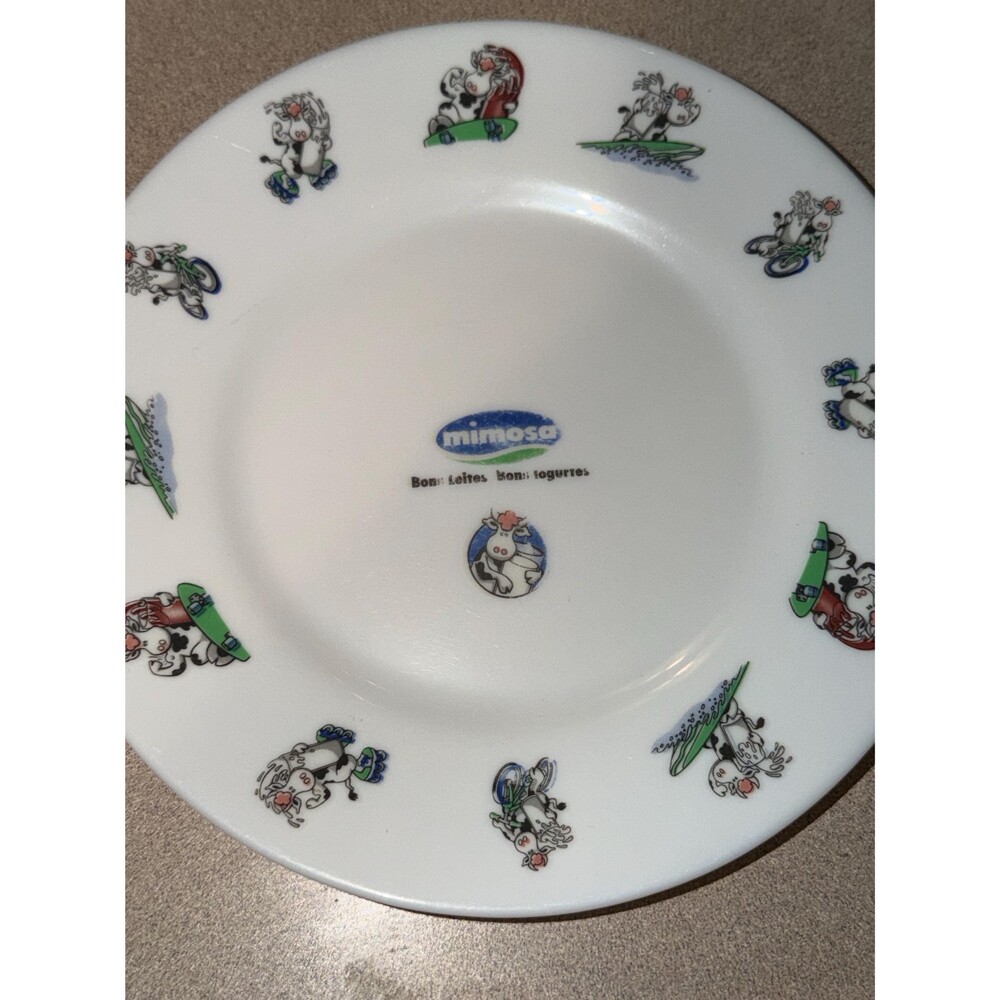 Vintage Arcopal France Cow Print Plates Set Mimosa Dairy Cartoon Cows 8” - Picture 2 of 6